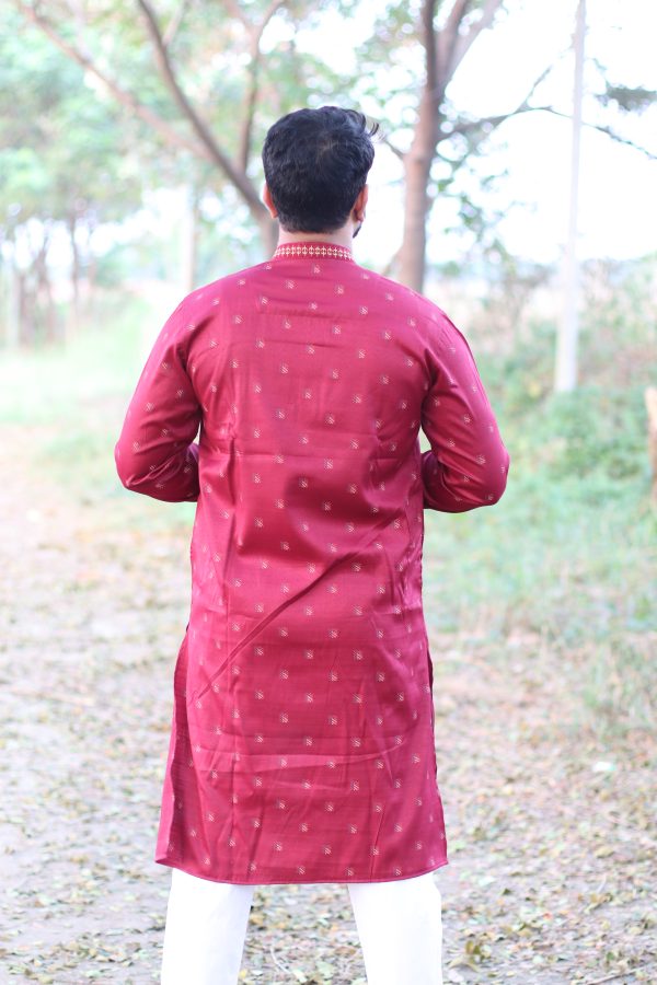 Exclusive Premium Maroon Printed Panjabi 506 - Image 2