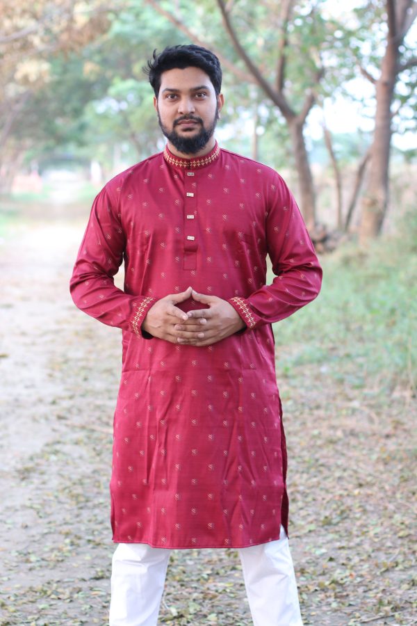 Exclusive Premium Maroon Printed Panjabi 506 - Image 3