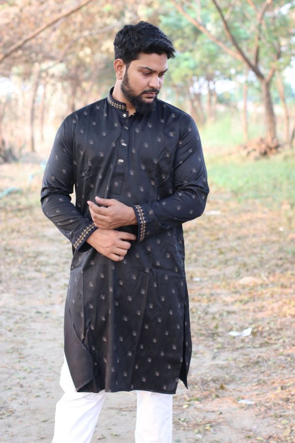 Exclusive Premium Black Printed Panjabi 508 - Image 2