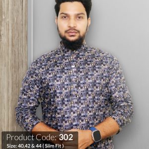Exclusive Indigo Digital Printed Cotton Panjabi Ash 302
