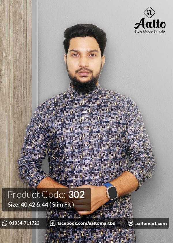Exclusive Indigo Digital Printed Cotton Panjabi Ash 302