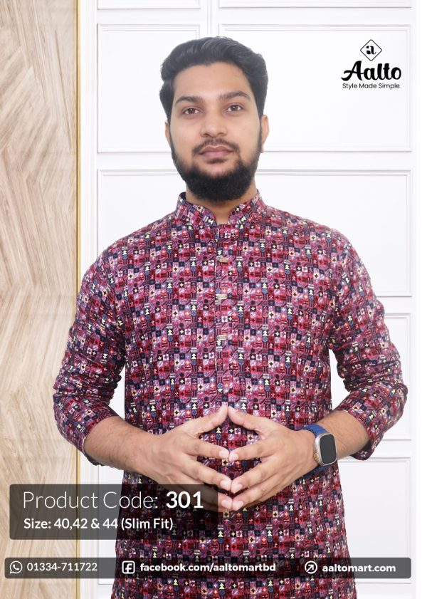 Exclusive Indigo Digital Printed Cotton Panjabi Maroon 301